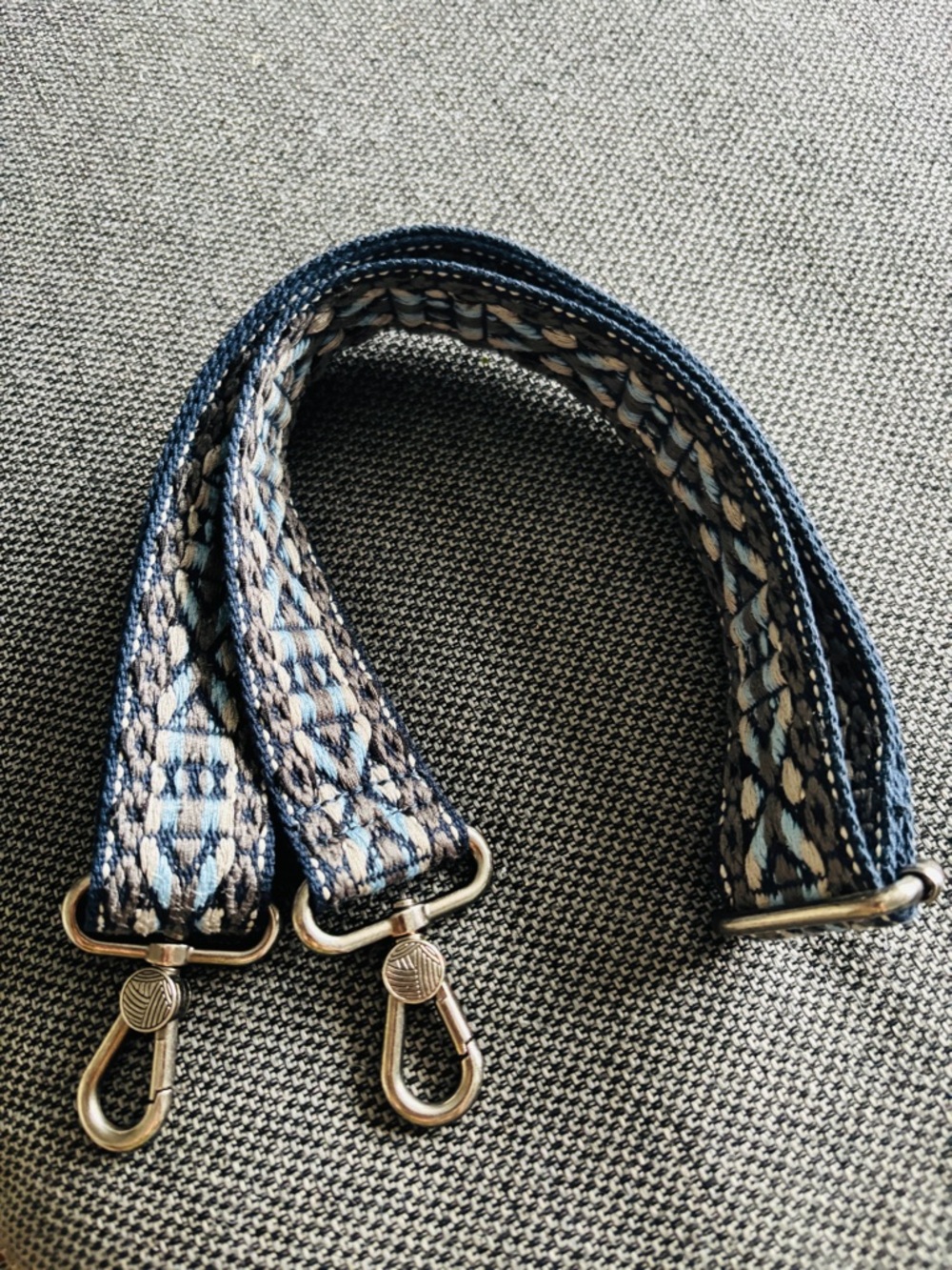 The Sak Blue Patterned Bag Strap with Silver Hardware